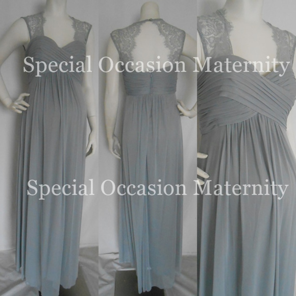 Misses Long Chiffon Lace Silver Maternity Dress - Picture 1 of 2